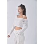 (S) 【安于晴Charlene私服】thehagi韓牌質感修身短版白色長袖上衣二手衣, , large