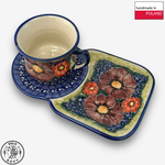 【SOLO Vintage】Cerraf Polish Pottery 180ml Breakfast Cup + Saucer Set Banquet of Elegant Red Series Made in Poland, , large