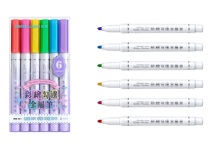 【SIMBALION 雄獅文具】彩繪勾邊 金屬筆 2mm 6色 /盒 MM-401