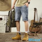 大尺碼-復古 薄款 彈力牛仔短褲-淺藍-0205560, , large