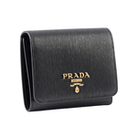 PRADA 三角牌LOGO水波紋皮革暗釦三折短夾/黑色, , large
