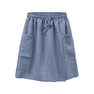 冰皺垂感一片式褲裙-灰藍F