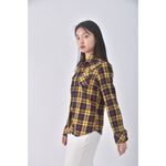 (S) net質感棉質格紋純棉黃色襯衫上衣二手衣, , large