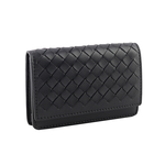 BOTTEGA VENETA 小羊皮編織釦式卡片夾(厚款)/黑色, , large