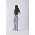 (L) tata高腰丹寧牛仔質感開口綁帶藍色長褲二手衣, , large