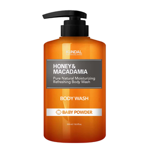 [巨林生化科技]【KUNDAL昆黛爾】HONEY&MACADAMIA Pure Natural Moisturizing Refreshing Body Wash 500ml(BABY POWDER)