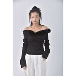 (S) 【安于晴Charlene私服】new trend質感一字領黑色上衣二手衣, , large