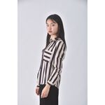 (S) 質感條紋杏色襯衫上衣二手衣, , large