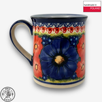 【SOLO Vintage】Cerraf Polish Pottery 280ml Mug Red and Blue Blossoming Elegance Series Made in Poland, , large