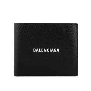 BALENCIAGA 經典LOGO牛皮8卡對開短夾/黑