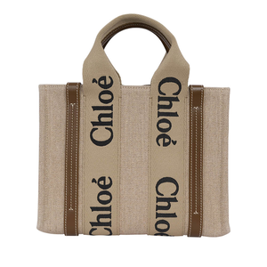 CHLOE' Woody 帆布拼牛皮手提/斜背二用托特包/小/銅棕色