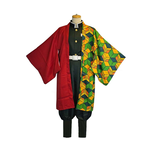摩達客★萬聖派對變裝扮★兒童鬼殺隊義勇五件組-120cm（上衣/褲子/外衣/皮帶/綁腿)★Cosplay, , large