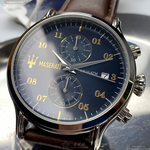 [星晴錶業]MASERATI手錶,42mm,R8871618001寶藍色錶面銀錶殼咖啡色真皮皮革錶帶款, , large
