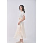 (S) nagano質感棉質網紗杏色長裙二手衣, , large