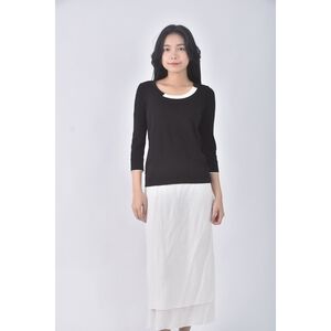 (S) giordano ladies質感跳色袖口黑色長袖上衣二手衣
