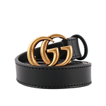 GUCCI 小雙G霧金logo牛皮2CM寬皮帶85cm/黑色, , large