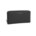 Michael Kors Cooper 銀字滿版塗層帆布ㄇ形拉鍊直式長夾(黑色), , large