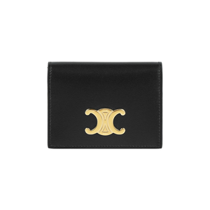 CELINE Triomphe 金釦牛皮二折卡片夾/名片夾(黑色)