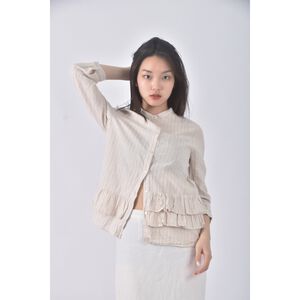 (S) zara質感棉質條紋杏色長袖上衣二手衣,  (S) zara質感棉質條紋杏色長袖上衣二手衣