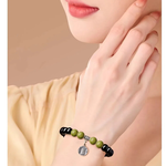 【A&R】招財轉運 S925純銀天然黑曜石+綠檀五路財神手鍊 8mm附禮盒, , large