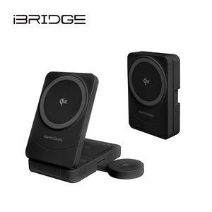 iBRIDGE Qi2 3-in-1 Folding Wireless Charger - Black