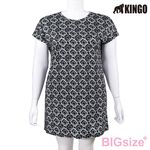 KINGO-大尺碼-圓領 吸排 半袖洋裝-黑-414801, , large