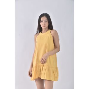 (S) girls monday質感棉質無袖黃色洋裝二手衣