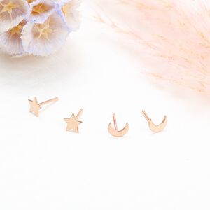 【Angel & Me】星月 星星 月亮 一對 s925純銀厚鍍18k玫瑰金 耳環