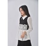 (S) 【德馨私服】質感假兩件黑色長袖上衣二手衣, , large