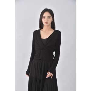 (S) donna donna韓牌質感V領黑色長袖上衣二手衣