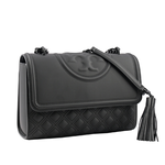 TORY BURCH Fleming Matte 縫線翻蓋流蘇二用包/黑色, , large
