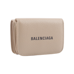 BALENCIAGA 經典Logo牛皮壓釦三折短夾/Mini/暖米色, , large
