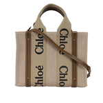 CHLOE' Woody 帆布拼牛皮手提/斜背二用托特包/小/銅棕色, , large