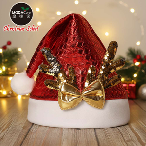 摩達客-金蔥格菱閃亮鹿角聖誕帽-紅帽款-交換禮物耶誕派對推薦