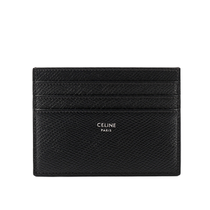 CELINE 銀字燙印粒紋小牛皮6卡名片夾/卡片夾/黑色