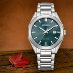 CITIZEN 星辰 限量 光動能八角形經典大三針手錶 送禮推薦-銀x綠/38mm BM7620-83X, , large