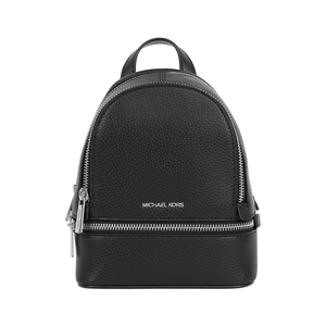 Michael Kors Rhea 銀字粒紋皮革拉鍊迷你後背包(黑色)