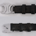 CELINE TRIOMPHE 銀釦塗層帆布中腰皮帶90cm/寬2.5cm/黑色, , large