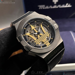 [星晴錶業]MASERATI手錶,42mm,R8821108036白金色錶面黑錶殼深黑色真皮皮革錶帶款, , large