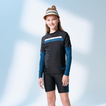 莫妮娜 台灣製 大童長袖防曬 深海藍撞色 二件式 泳裝 男女童適穿, , large