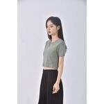 (S) meier q修身短版棉質純棉綠色短袖上衣二手衣, , large
