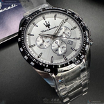 [星晴錶業]MASERATI手錶,46mm,R8873612049白色錶面黑錶殼銀色精鋼錶帶款, , large