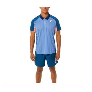 Asics 男 短袖 上衣 Polo衫 海外版 運動 訓練 網球 透氣 涼爽 防潑水 藍 [2041A193-401]
