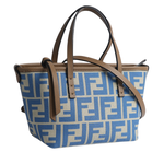 FENDI Roll FF Logo 緹花布迷你手提/斜背二用包/淺藍色, , large