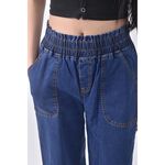 (M) fasion leisure高腰質感棉質藍色長褲二手衣, , large