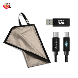 [桃品國際] ARKY 防駭三件組 防RFID防盜收納袋+USB-C to A轉接頭+Type-C充電線(60W快充)