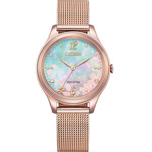 CITIZEN 星辰 520情人節推薦款 櫻花限定 光動能時尚米蘭帶女錶 送禮推薦-32mm EM0508-80D