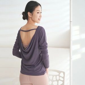 YOGA FLOW Soft(L)Sleeve - 後背優雅垂墜罩衫 - 霧霾藍 Old Navy