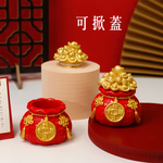 New Year Decoration &ndash; 3D Lucky Money Bag with Lid &ndash; Bring in Wealth and Fortune &ndash; Can Fill with Rice, Candy, or Money &ndash; Perfect for Store Opening Gift or Housewarming, , large