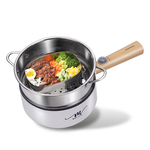 【MOLIJIA】1.6L-M18 Multifunctional Non-stick Electric Cooking Pot + M1812 Stainless Steel Steamer - White Wood Grain, , large